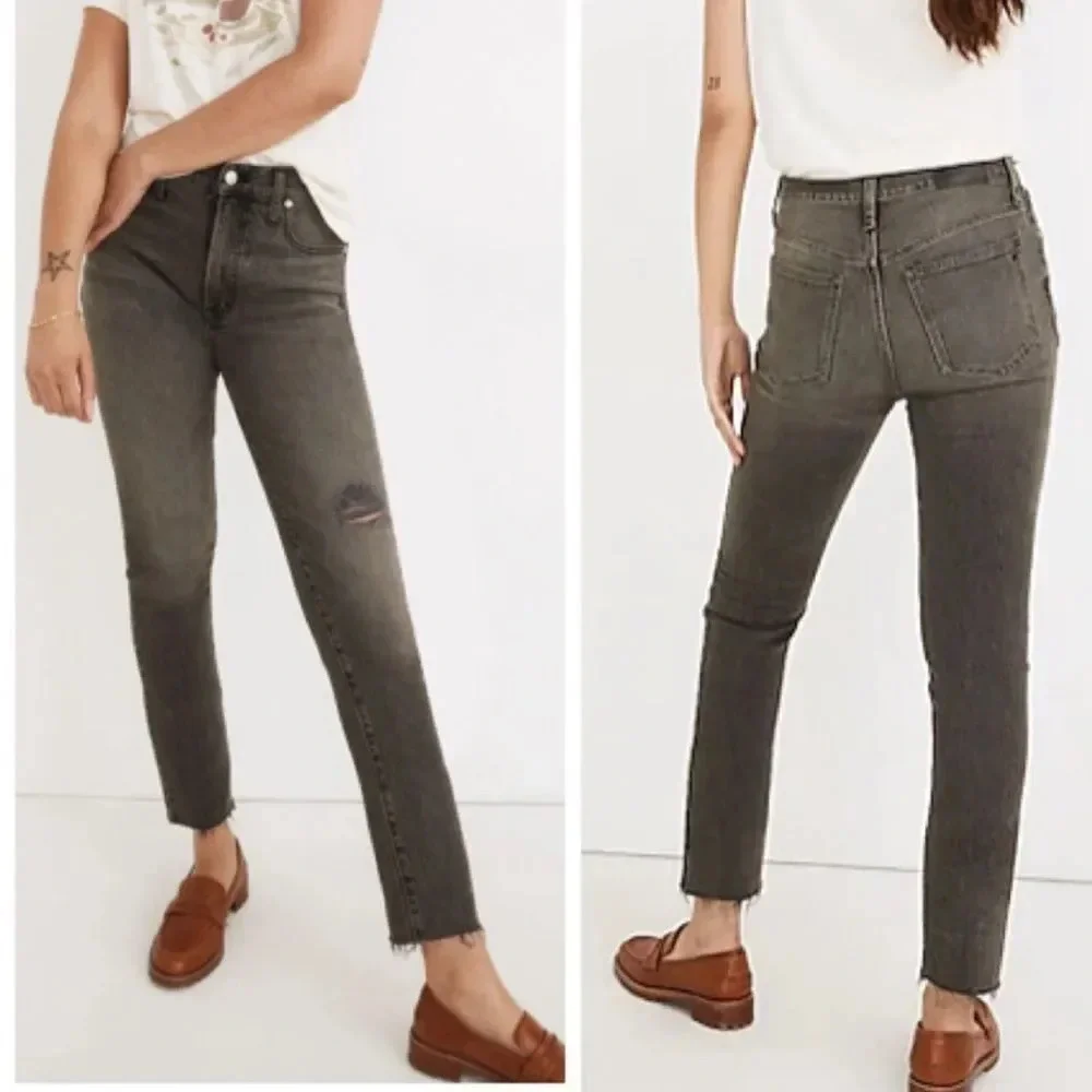 Madewell The Perfect Vintage Jean Gray Cosner Wash Knee-Rip Edition Size 24